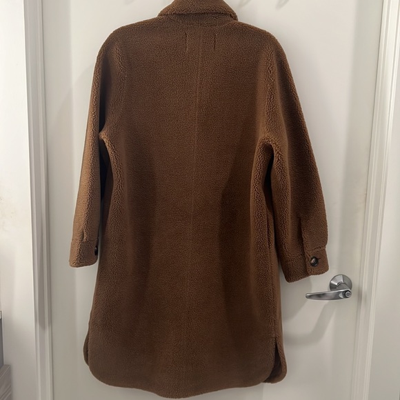 Rebecca Minkoff Long Brown / Tan Teddy Coat (Faux Sherpa) w/ Tortoise Buttonw - Picture 7 of 8